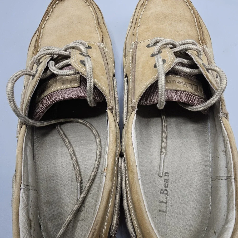 L.L. Bean Boat Loafers Shoes Moccasins Men's 10.5 M Lace Up 2‎ Eye Tan Stiched